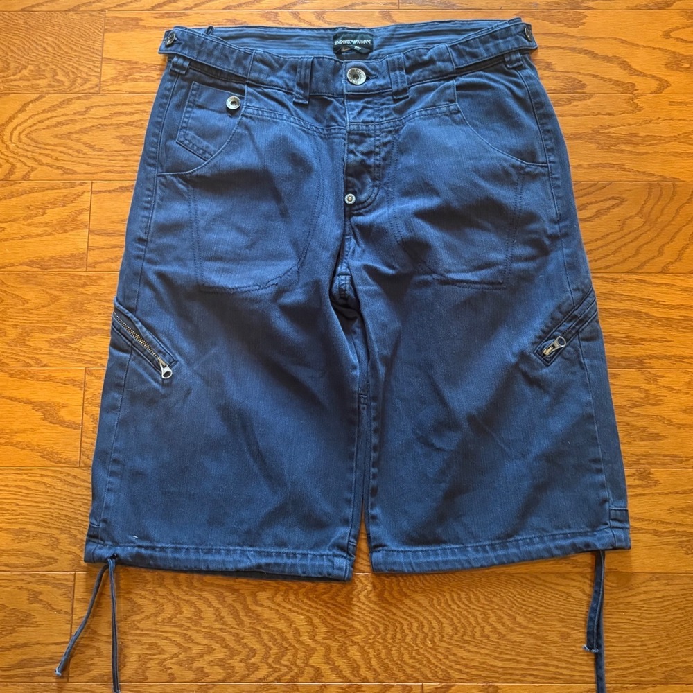Emporio Armani Mens Navy Blue Easy Fit Cargo Shorts Size 30 Italy Gorpcore Zip